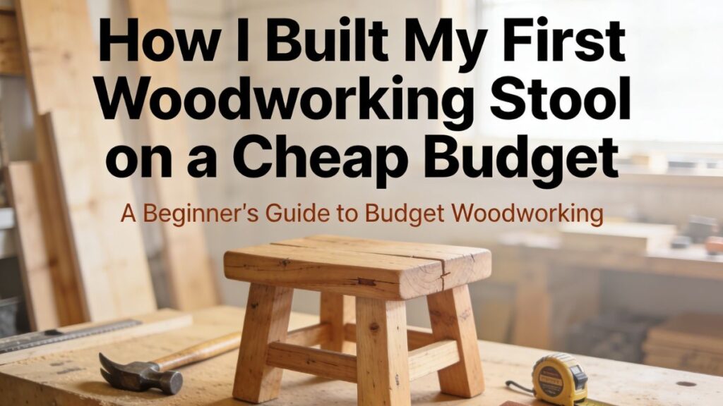 DIY budget woodworking stool made from pine 2x4 boards on a workshop bench