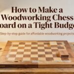 Beginner woodworking chess board made with maple and pine wood strips showing alternating squares pattern