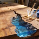 woodworking epoxy resin beginner guide showing resin filled wood crack on rustic workbench