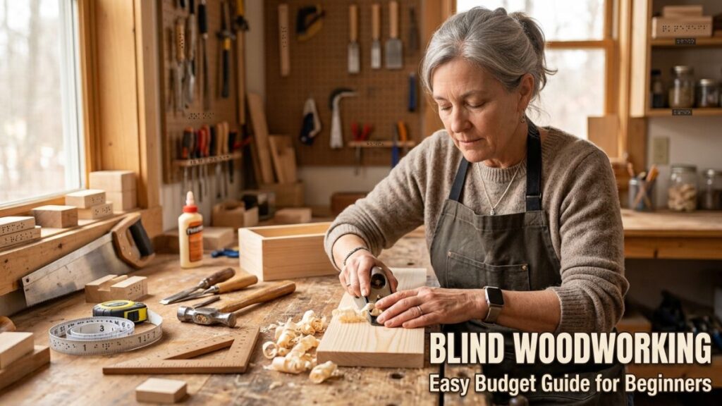blind woodworking beginner showing hidden pocket hole joint on wooden shelf