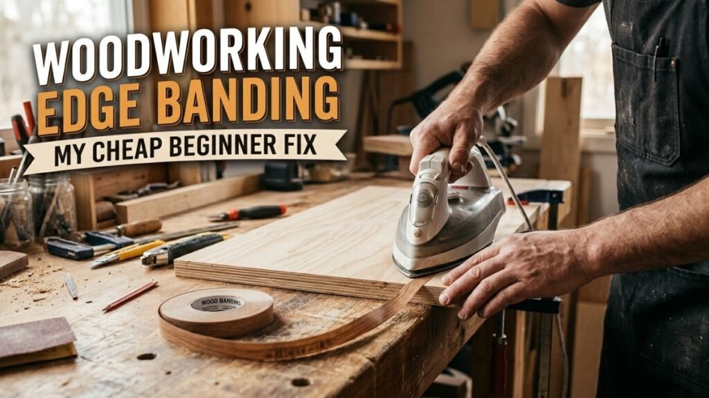 woodworking edge banding applied on plywood edge by beginner