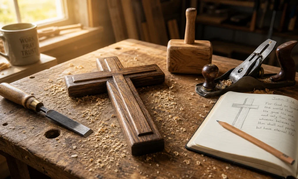 christian woodworking business names handmade wooden cross and tools
